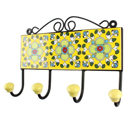 Yellow Ceramic Floral Tile Hook Online